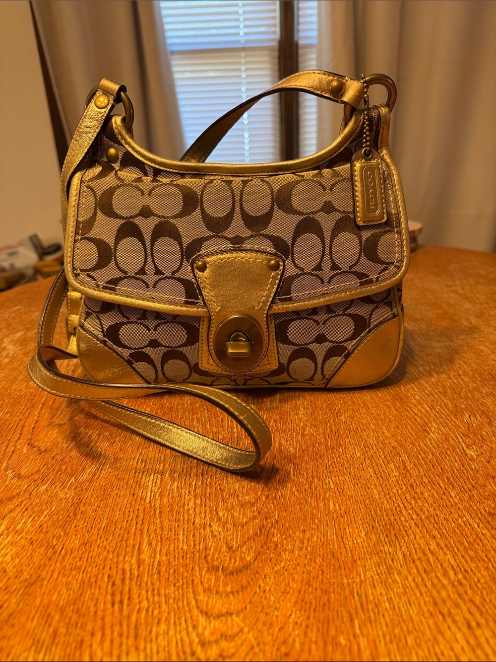 Coach Brown Signature Crossbody with Gold Trim